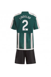 Manchester United Victor Lindelof #2 Jalkapallovaatteet Lasten Vieraspeliasu 2023-24 Lyhythihainen (+ Lyhyet housut)